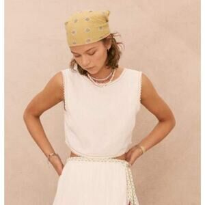 BOTEH White Cotton Voile Crop Top Open Back Crochet Trim Size 1 US 4 Boho